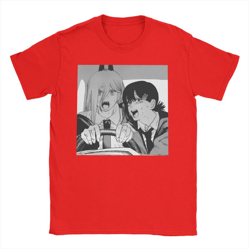Men Women T-Shirts Chainsaw Man Power and Kobeni Novelty Pure Cotton Tee Shirt Short Sleeve Denji Devil Anime T Shirt Top Summer