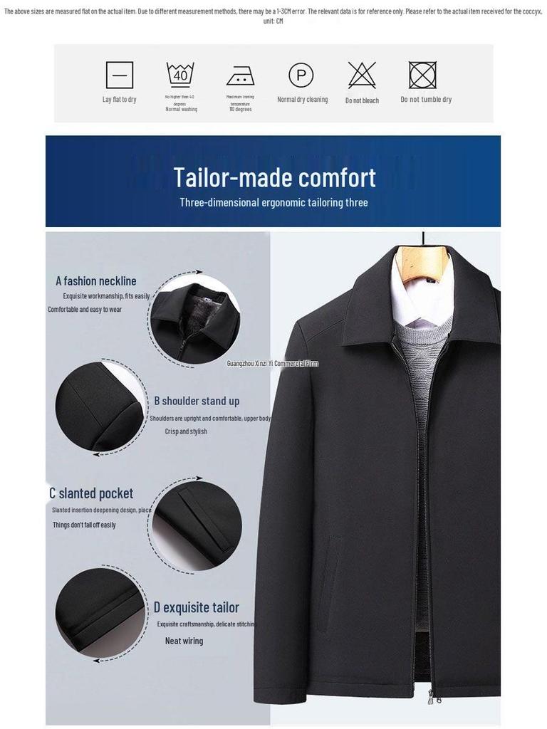 Dad's Autumn/Winter Cotton Jacket for Elderly Men (50-70) with Velvet Lining