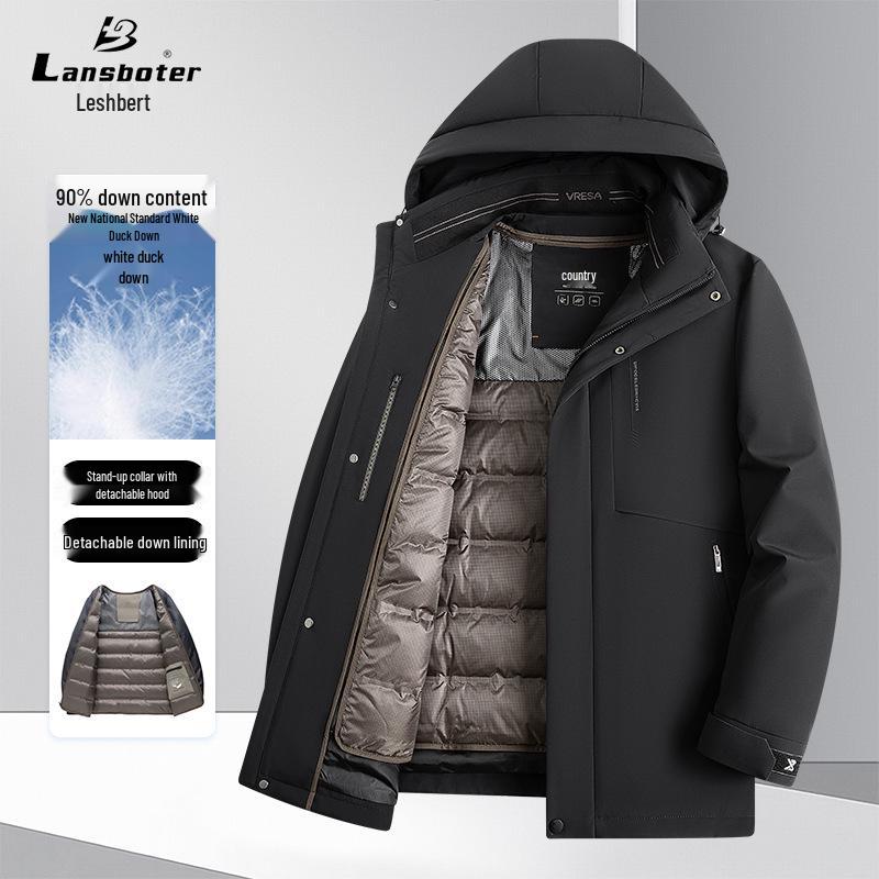 Men's Winter Down Jacket with High-Grade Graphene Lining and Detachable Liner - Thick and Warm for Father's Wear