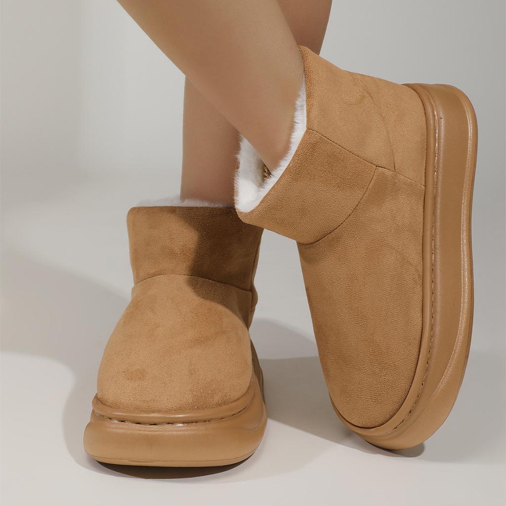 fashion 2024 Winter Solid Color Warm Snow Boots Women Thick Bottom Plush Lined Cotton Padded Shoes Woman Casual Platform Ankle Boots