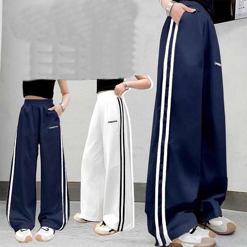 Girl Sports Pants Teenager Spring Wide-leg Casual Trousers 2025 New Children's Straight Loose Sweatpants Kids Autumn Clothing