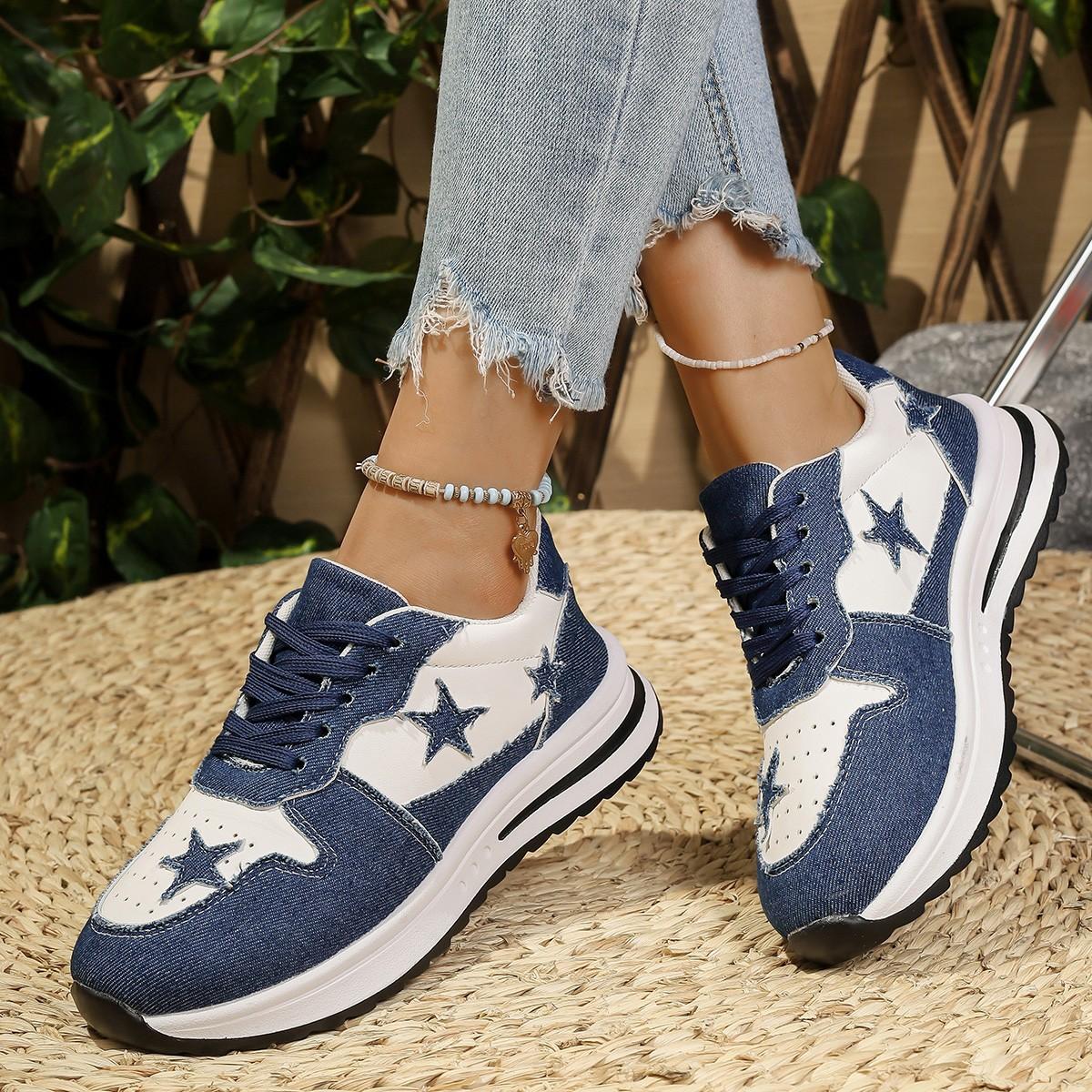 

Fashion Women Casual Sneakers Fashion Stars Sport Shoes Women Tennis Shoes Punk Hip-hop Skateboard Shoes Breathable Mesh Sneakers 36 синий