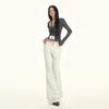 American retro beige slim double-breasted design micro-flared jeans Yichun