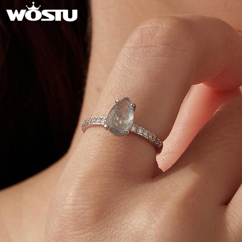 WOSTU Natural Labradorite Teardrop Band Rings For Women 925 Sterling Silver Gemstone Rings With CZ Anniversary Birthday Gift