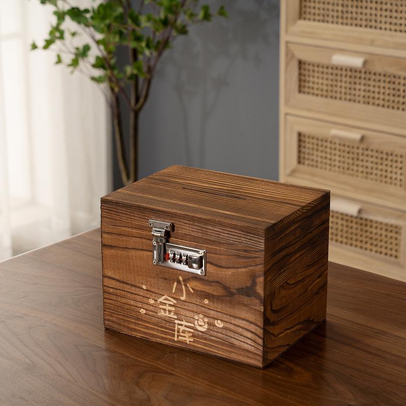 Large Wooden Piggy Bank with Password Lock – Children s Christmas Gift Coin Box, High Capacity