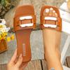 2025 New Summer Fashion Women's Slippers Square Toe Metal Decor Flat Sandals Woman Lightweight Non Slip Beach Slides Flip Flops