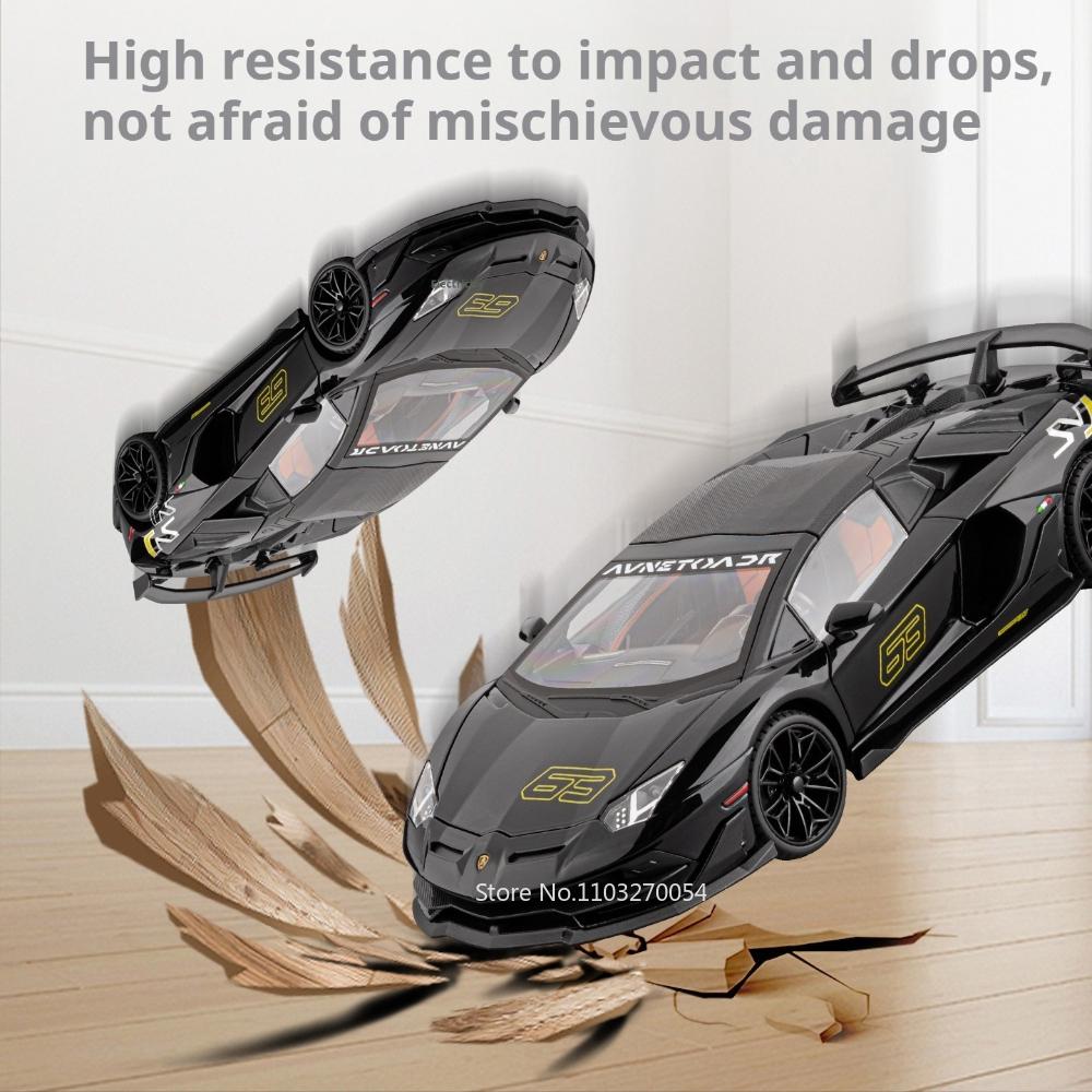 1:18 Lambor SVJ63 V12 Diecast Alloy Sports Car Model Toys Sound Light Pull Back Doors Opened Miniature Vehices Boy Precious Gift