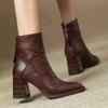 Women's Retro Chunky Heel Pointed Toe Ankle Boots, Comfortable Soft Leather with Plus Velvet, Available In Brown, Black, and Martin Styles.