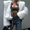 VAYLA Women Faux Fur Short Coats Y2k Hooded Jackets Long Sleeves Covered Single Breasted Thick Loose Fit Casual Autumn Winter