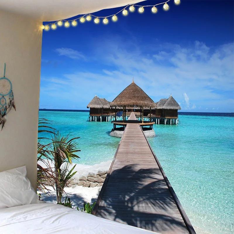 Sun Sunset Sea Pattern House Bedroom Ocean Tapestry Home Decoration Living Room Dormitory Wall Background Hanging Cloth