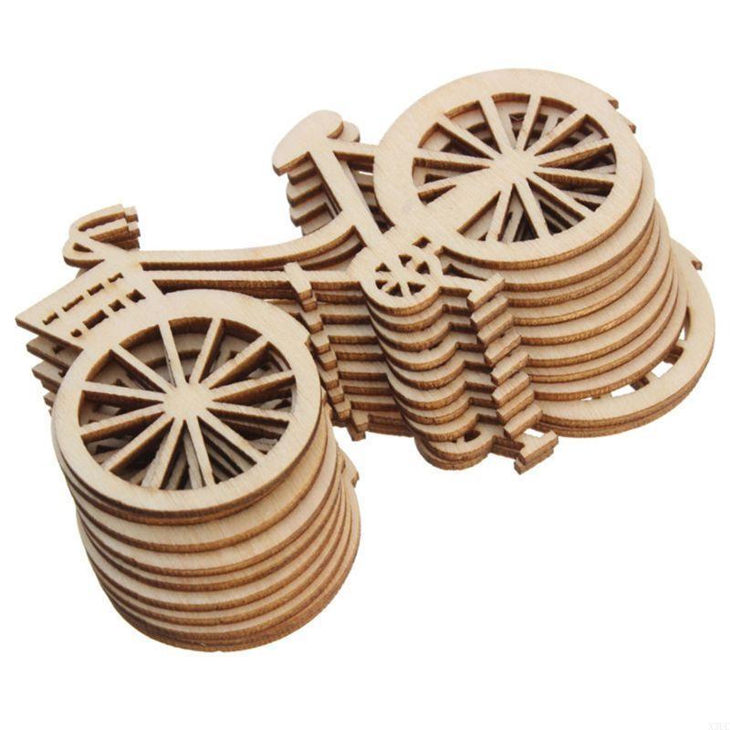 10pcs Wooden Bike Cutout Veneers Slices DIY Crafting Ornament Theme Wedd X3UC