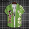 Cartoon Leopard Grafik Herren Kurzarm Hemd mit Kragen Oberteile Unisex Rosa Knopfleiste Hawaiian Hemden Sommer Täglich Damen Blusen