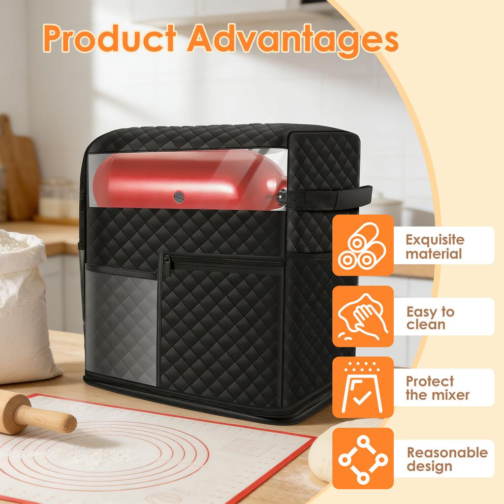 Stand Mixer Cover with Detachable Appliance Sliding Mat Compatible for 5/4.5 Quart Tilt Mixer with Multiple Pocket for Kitchen