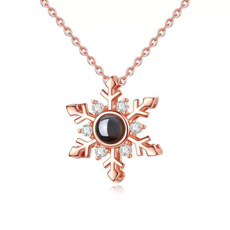 100 Languages 'I Love You' Snowflake Projection Necklace - European & American Women's Christmas Gift