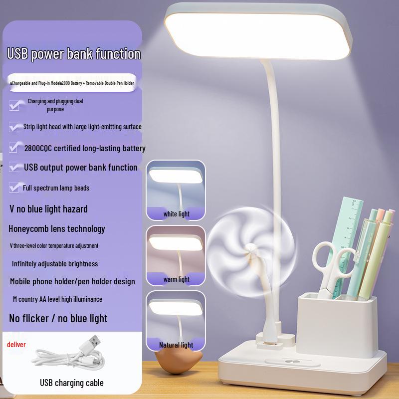 LED Eye-Care Desk Lamp with Pen Holder - Student Dorm & Office USB Night Light