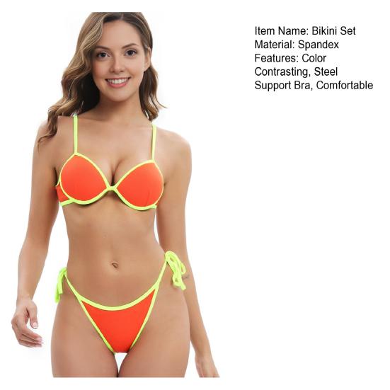 Bikini Set for Women Two Piece Swimsuits Contrasting Color Sexy Top & Thong Set