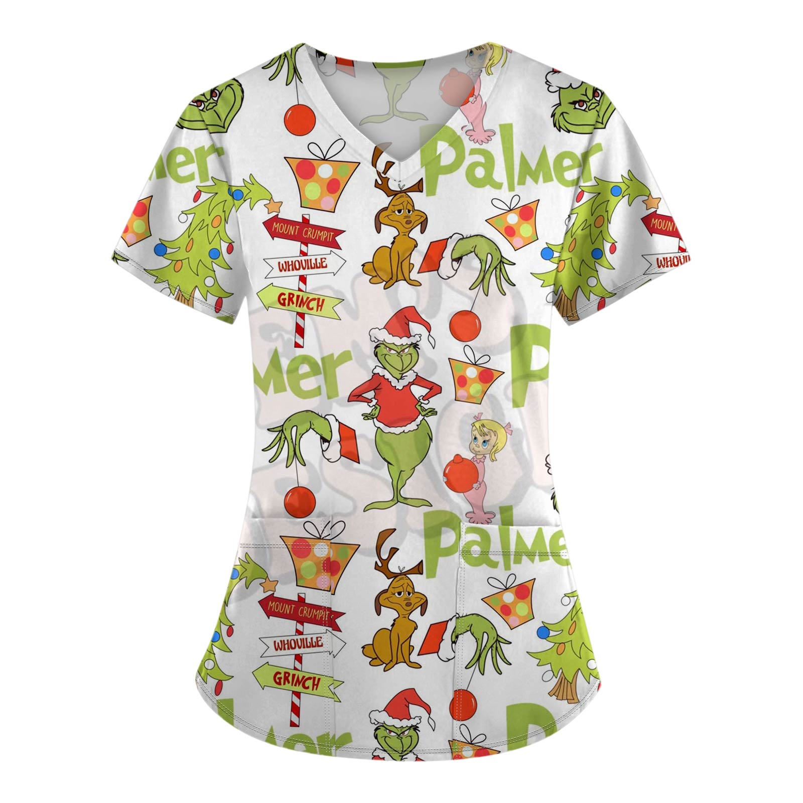 

Женские модные топы с короткими рукавами и V-образным вырезом с принтом, рабочие футболки с карманами XL