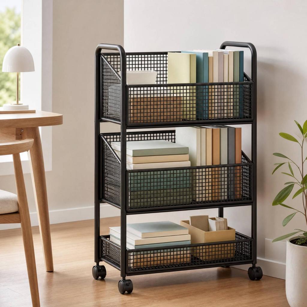 Freestanding Wire-Mesh Storage Rack with Guardrails Narrow Standing