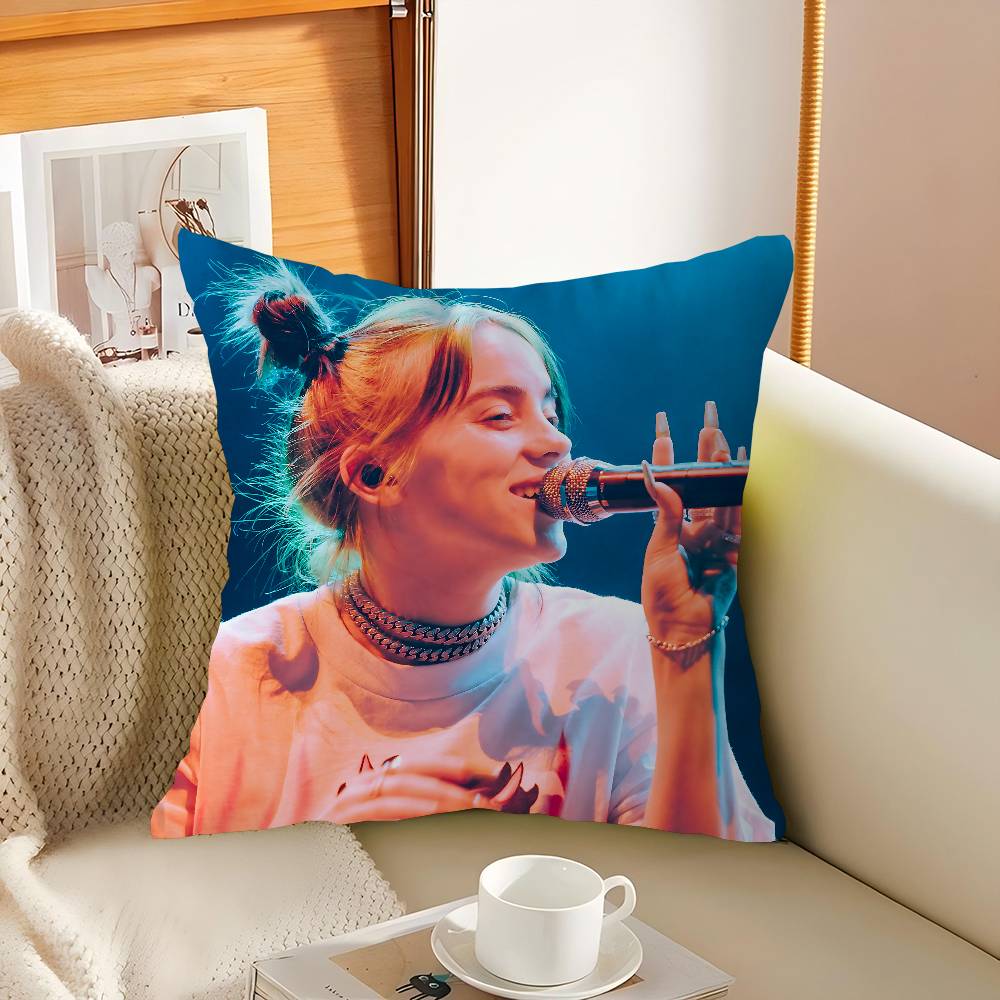 Singer B-Billie-Eilish Decorative Room Aesthetics Pillow Case Home Decor Bedroom Sofa Bed Couch Pillow Cover 45x45