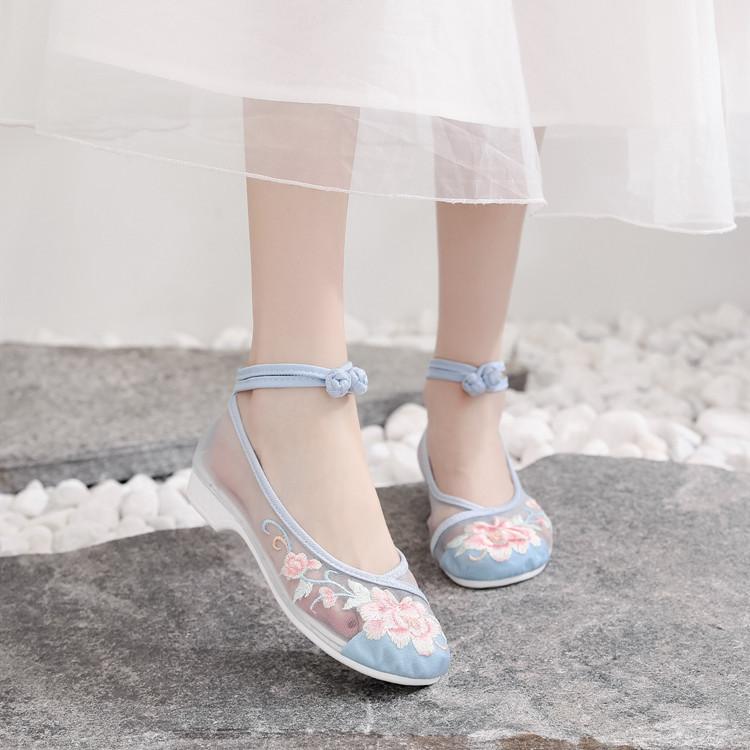 Fashion Oriental Ethereal Sheer - Mesh Embroidered Wedges | Hanfu - Friendly Romantic Ancient - Style Shoes