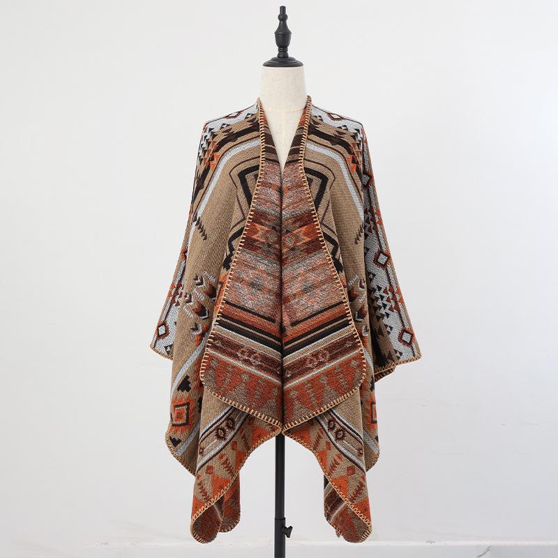 

Этническая накидка-пончо с капюшоном - Унисекс Теплая Дорожная Верхняя одежда Плащ