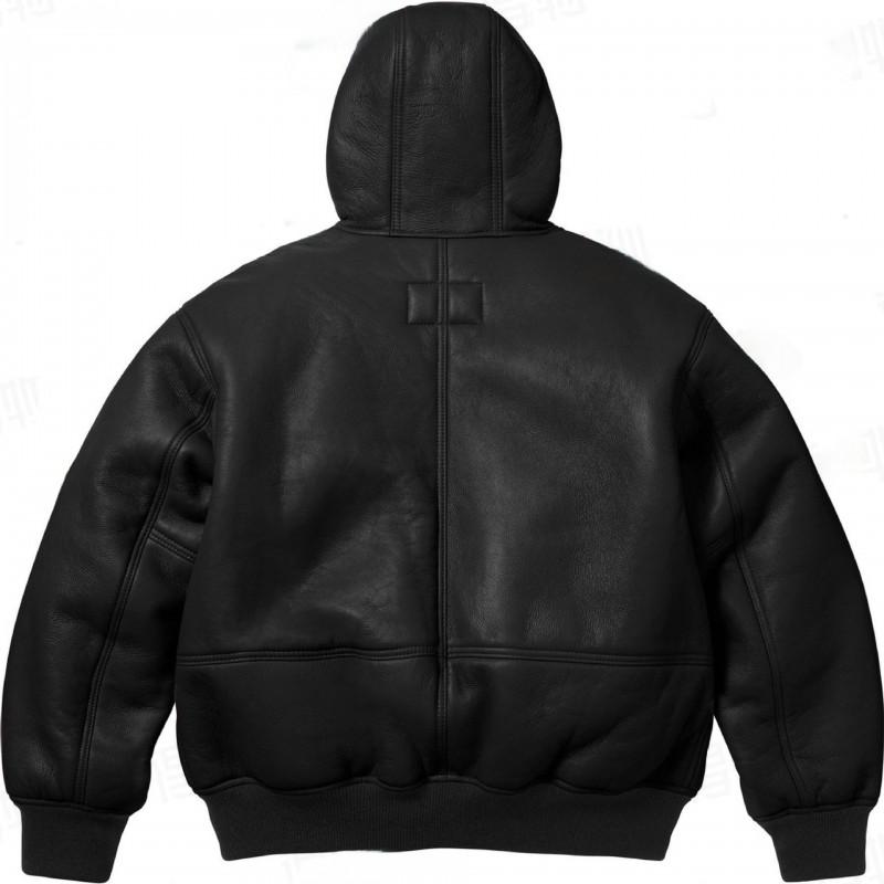 Vintage Distressed PU Leather Hooded Jacket Loose Fit Zip-Up Streetwear Young Men