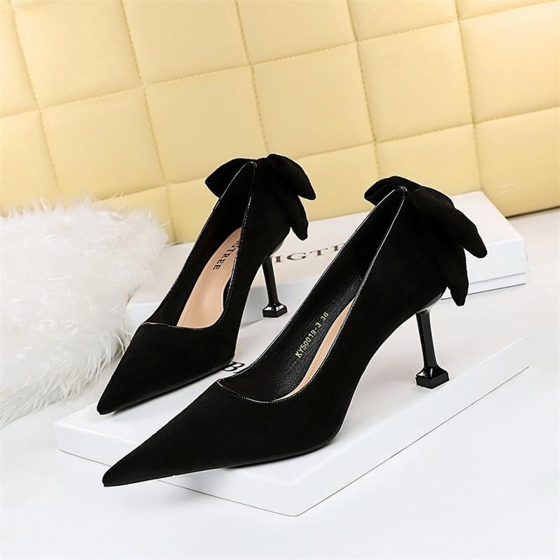 Mode Elegante Frauen Flacher Mund Dünne High Heels Pumps Süße Nette Hochzeit Spitz Zurück Bogen Prom Wildleder Einzelne Schuhe