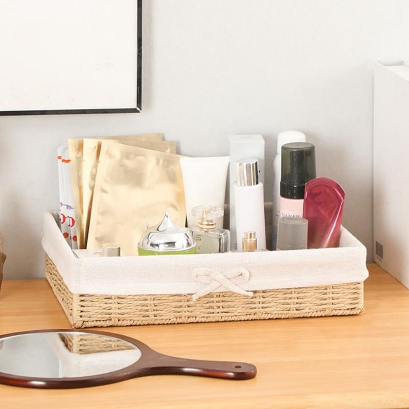 Cesto decorativo per ingresso Cesto portaoggetti intrecciato Scatola organizer per giocattoli cosmetici libri piccoli oggetti Cestino in corda di carta intrecciata