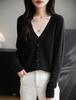 Women's Loose Fit Wool V-Neck Long Sleeve Cardigan Sweater