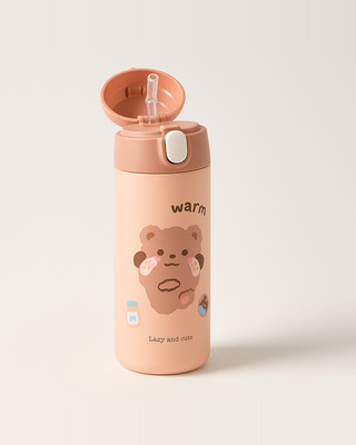 380 მლ უჟანგავი ფოლადის თერმოსის ვაკუუმური კოლბა საყვარელი მულტფილმის თერმული წყლის ბოთლი გოგონებისთვის იზოლირებული ჩალის ჭიქები სასმელის ჭურჭელი