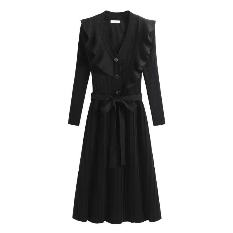 Early autumn new women's knitted dress chic temperament long sleeve design sense niche long dress