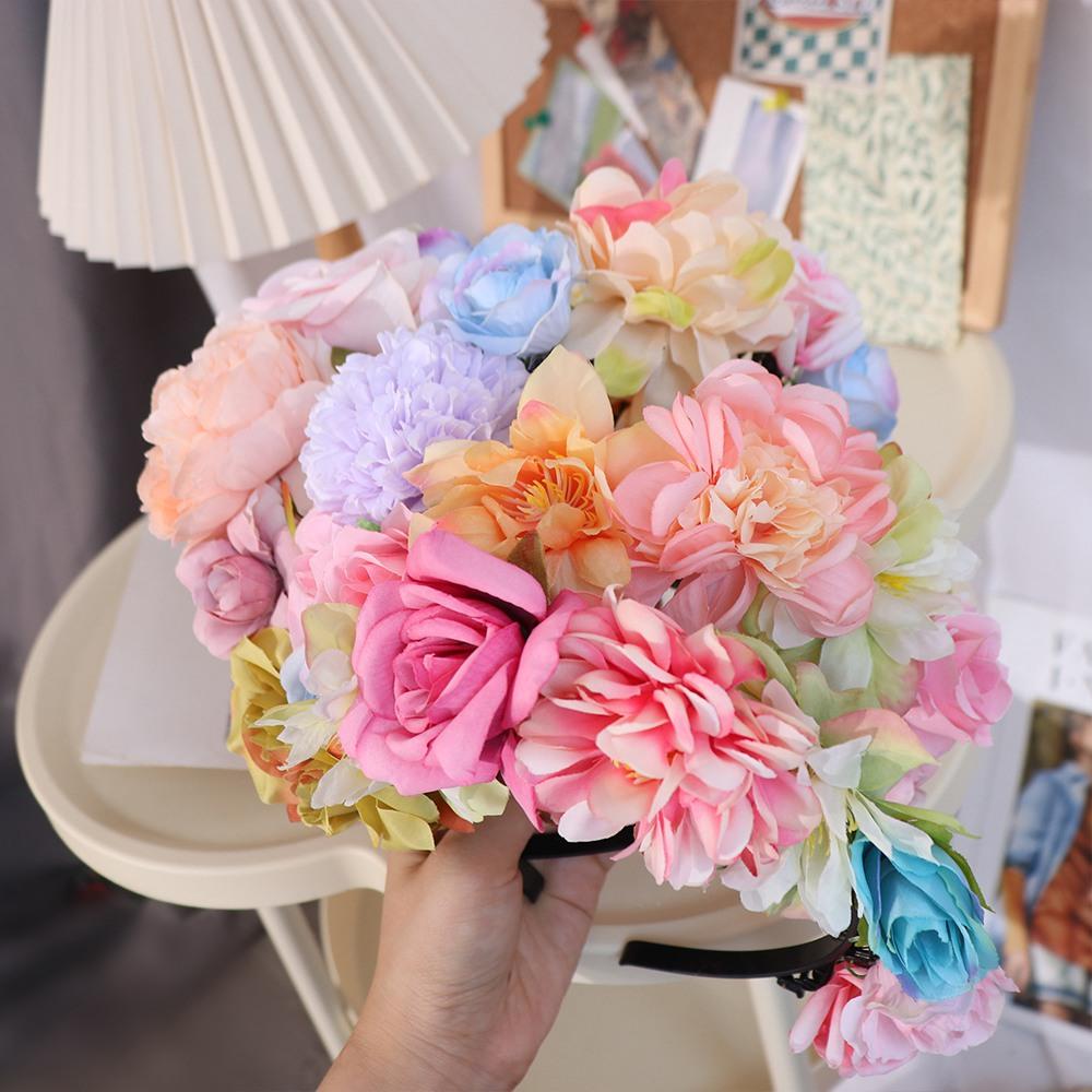 Simulation Flower Floral Garland Colorful Bridal Crown Fairy Children Flower Headband  Girls