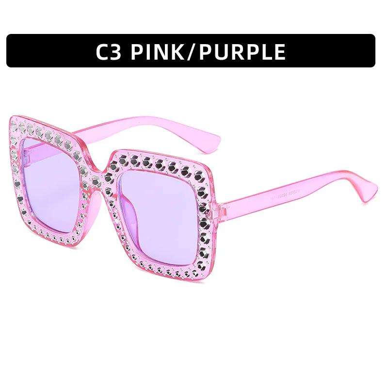 Crystal Square Diamond Sunglasses Women Oversized Rhinestones Sun Glasses Female Mirror Fashion Purple Blue Shades Eyeglasses