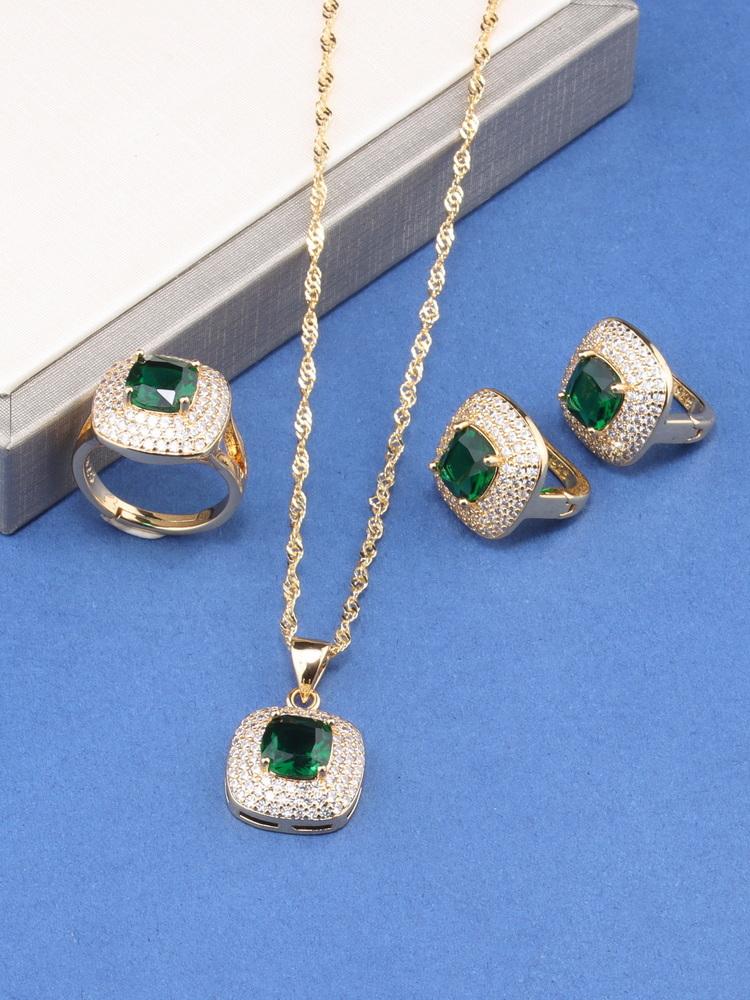 Charm Square Italy Brazil Jewelry Accessories  Gold Plated Bridal Wedding Sets Necklace And Earrings Ring For Women Gift