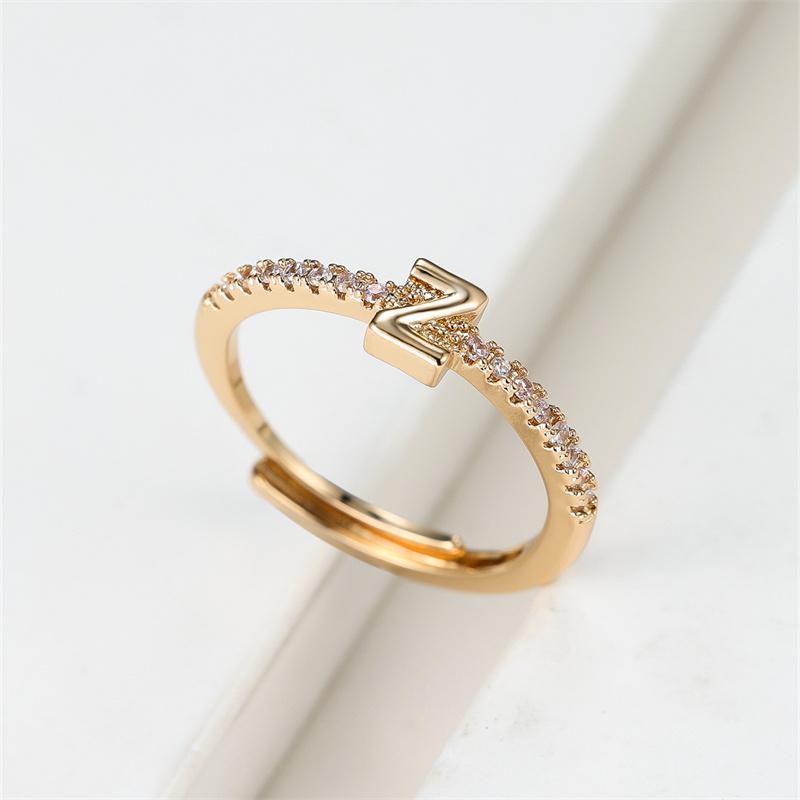 1 ks Zlatá barva 26 anglických písmen CZ Zirkonové otevírací prsteny Nastavitelné prsteny Šperky