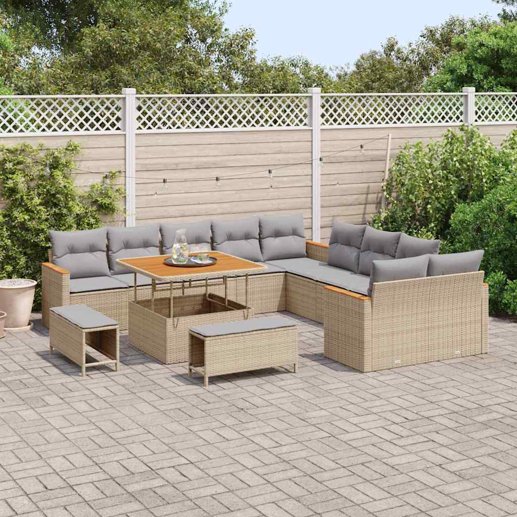 Garden Sofa Set with Cushions 13 Pcs Beige Poly Rattan