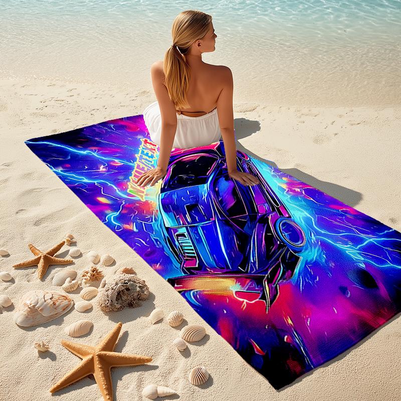1PC Custom Name "Electric Speed: Neon Rush" Beach Towel Highly Absorbent And Sand-Resistant Towel for Swimming, Pool, Yoga, And Travel Lightweight