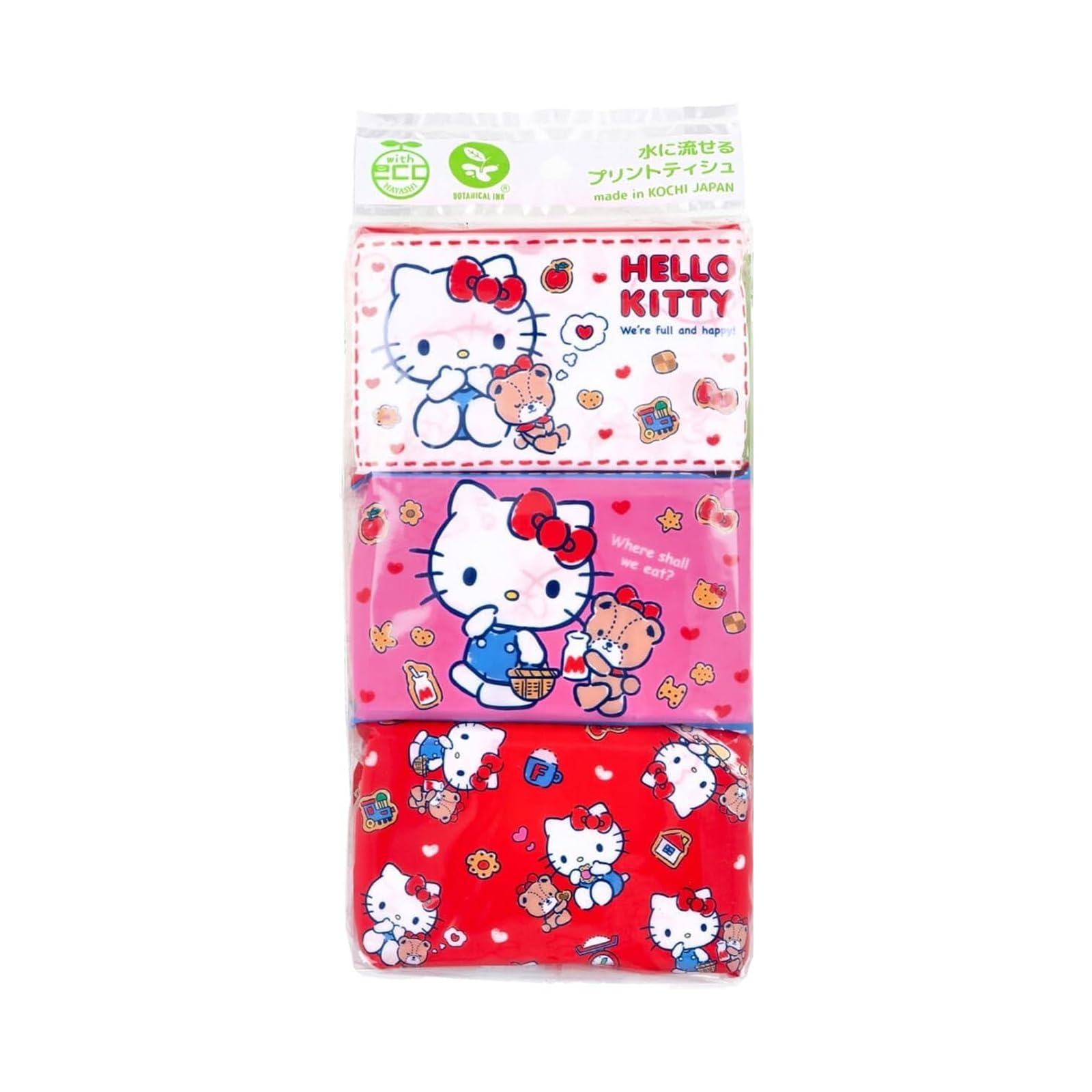 Hello Kitty Flushable Printed 16 sheets x 6 packs Tissues, (8 pairs)
