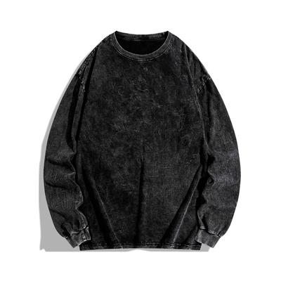 200G Pamuk Uzun Kollu Gevşek Yuvarlak Yaka Yıkanmış Pamuklu Sokak Tişörtleri Vintage Erkekler İçin Günlük Simpie Sokak Üstü