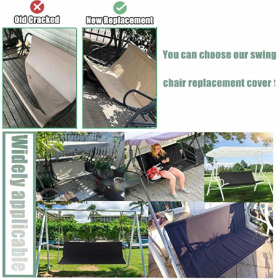 2/3 Seater Patio Swing Cover Chair Bench Replacement Covers Waterproof Heavy Duty 600D Oxford Cloth Swing Seat Cover,Swing Cushion Covers, for Patio