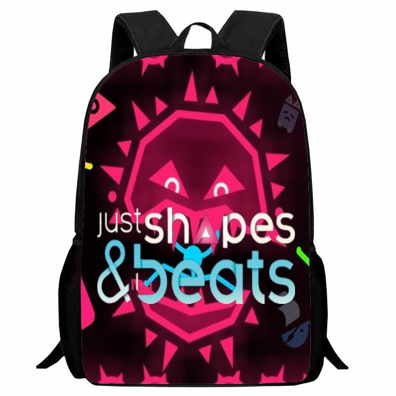 Printed Shapes Rhythm Just Shapes & Beats School Bag, Cartoon Action Backpack for Men and Women
