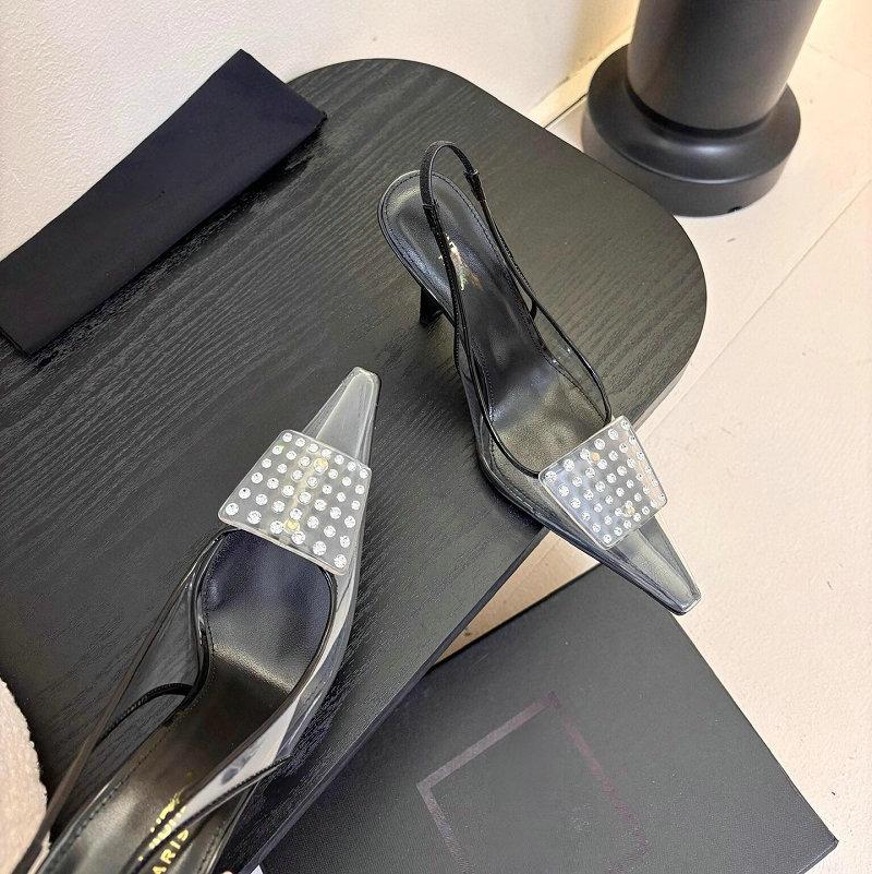 Fashion Transparent High Heels Female Stiletto Pointy Single Shoe Rhinestone Square Buckle Temperament High-Grade Sexy Crystal Overhead