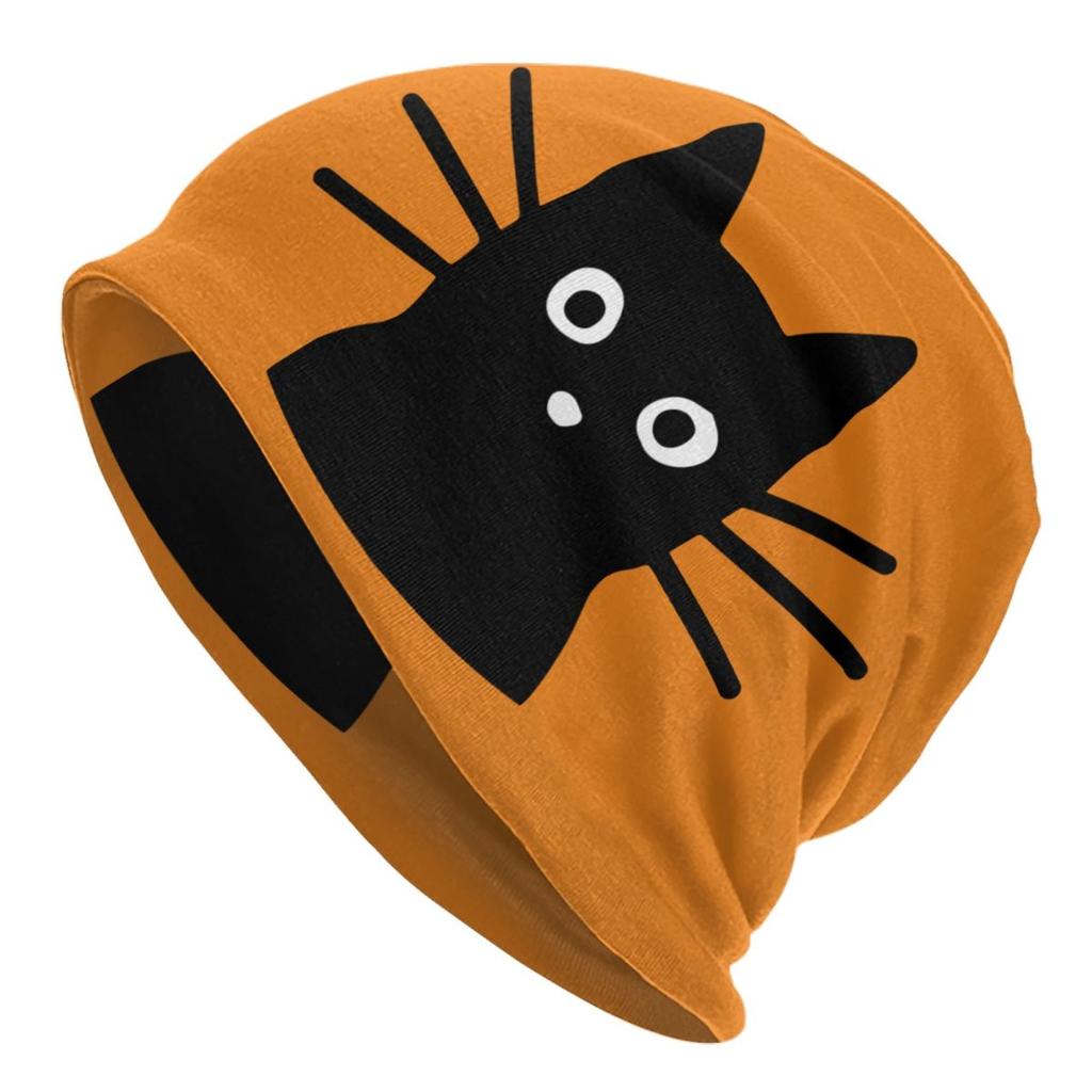 Funny Cartoon Black Cat Skullies Beanies Caps For Unisex Women Unisex Streetwear Winter Warm Knit Hat Adult Bonnet Hats