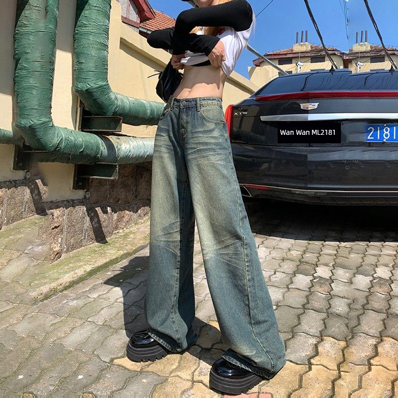 

Small American Retro Loose Pants Women s High Street Sexy Distressed Drape Low Waist Baggy Straight Trousers Denim Summer Retro Blue pants 156-165 XL