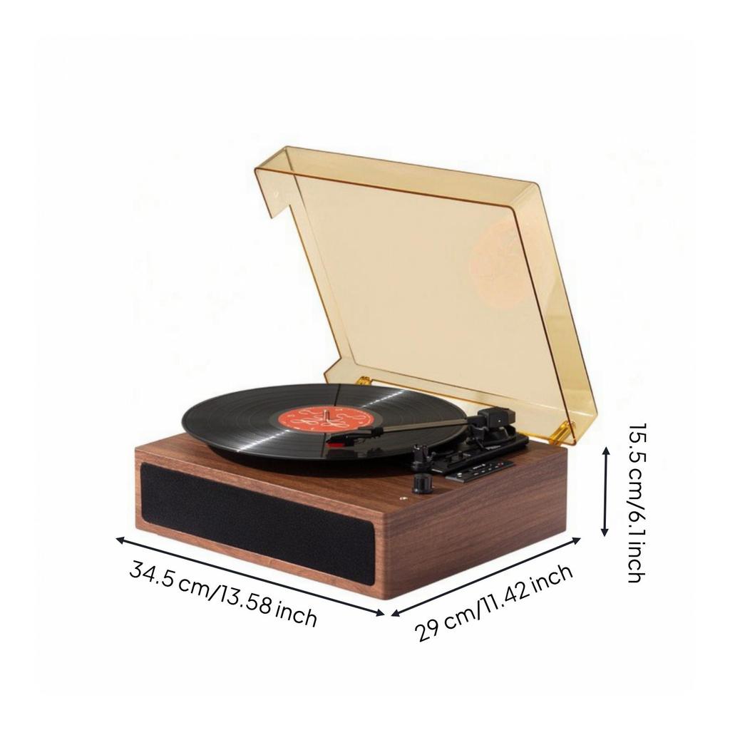 Stereo Nostalgic Turntable Records Player WoodenGrain Finish, Retro Player, for Living Room