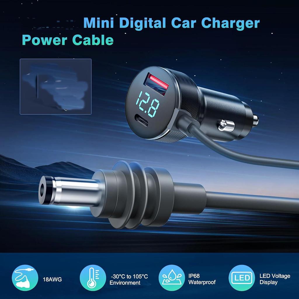 Ethernet Mini 3-in-1 Digital Display Car Cigarette Lighter DC Power Cord (3M)