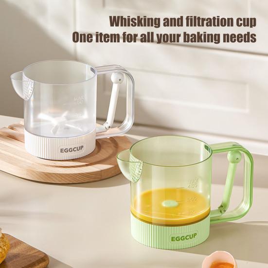 Ręczny trzepak do jajek Kuchenny trzepak do jajek z dziobkiem filtrującym Mieszadło do jajek zapobiegające rozlewaniu Obsługa jedną ręką Kubek do mieszania sosów Winaigrette