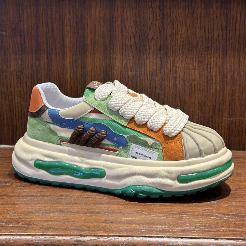 Leather cloth breathable color matching casual shoes comfortable and lightweight thick-soled Forrest Gump shoes