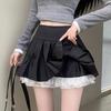 Korean Sweet High Waist College Pleated Skirt for Womenn Lace Preppy Bow Skirt Female A-line Pleated Skirt Y2k