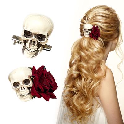 Skull Rose Flower Hairclip for Party Novelty Hair Pin Female Cosplay Party Costume Headpiece Hair Decorations